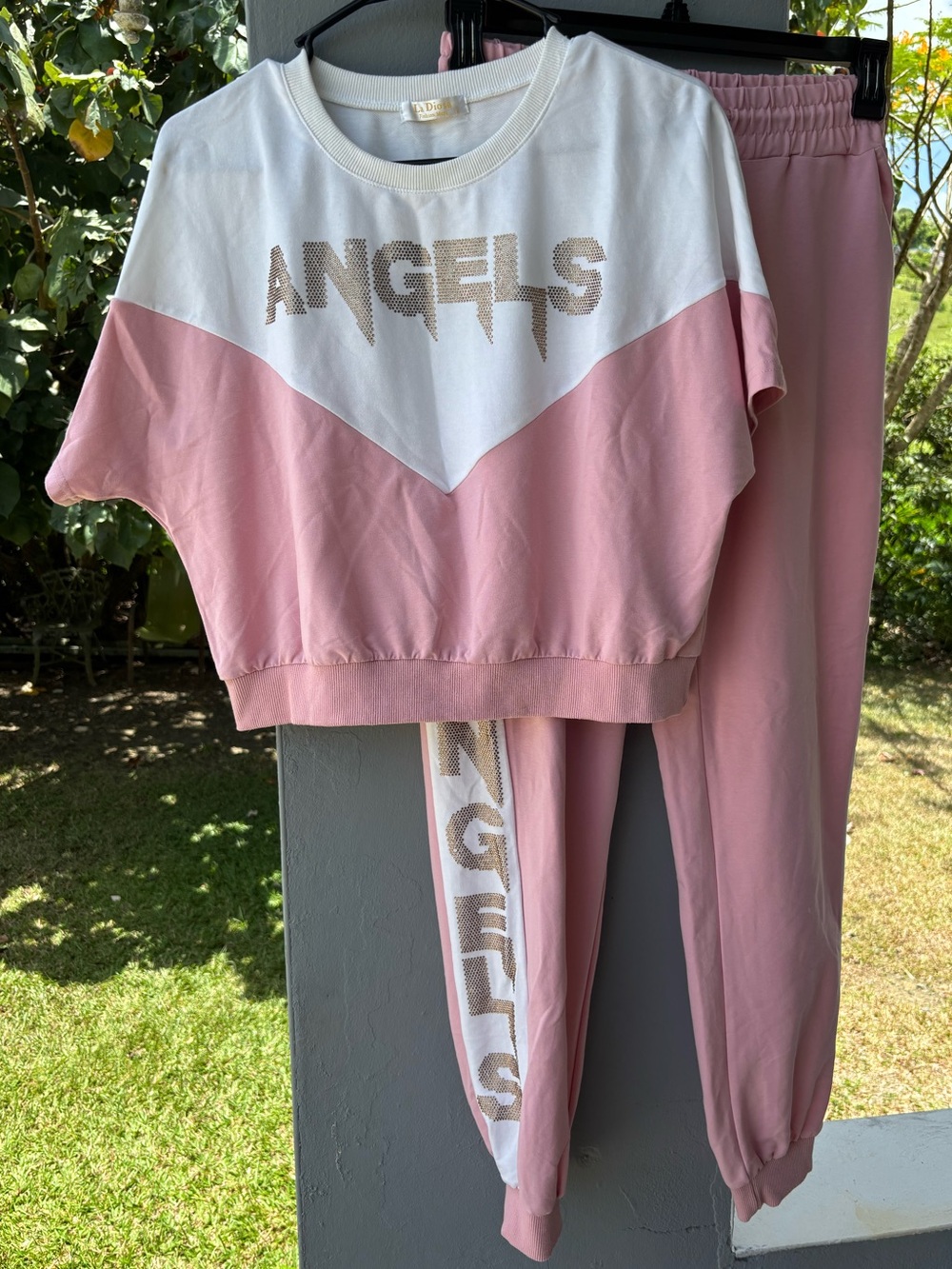 ANGELS Pink & White Two-Piece Lounge Set